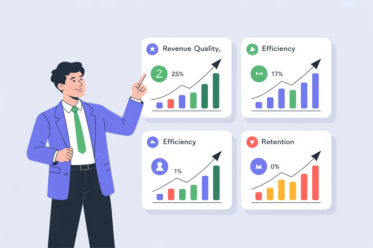 Marketing manager reviewing campaign KPIs and resume before applying to a growth role.