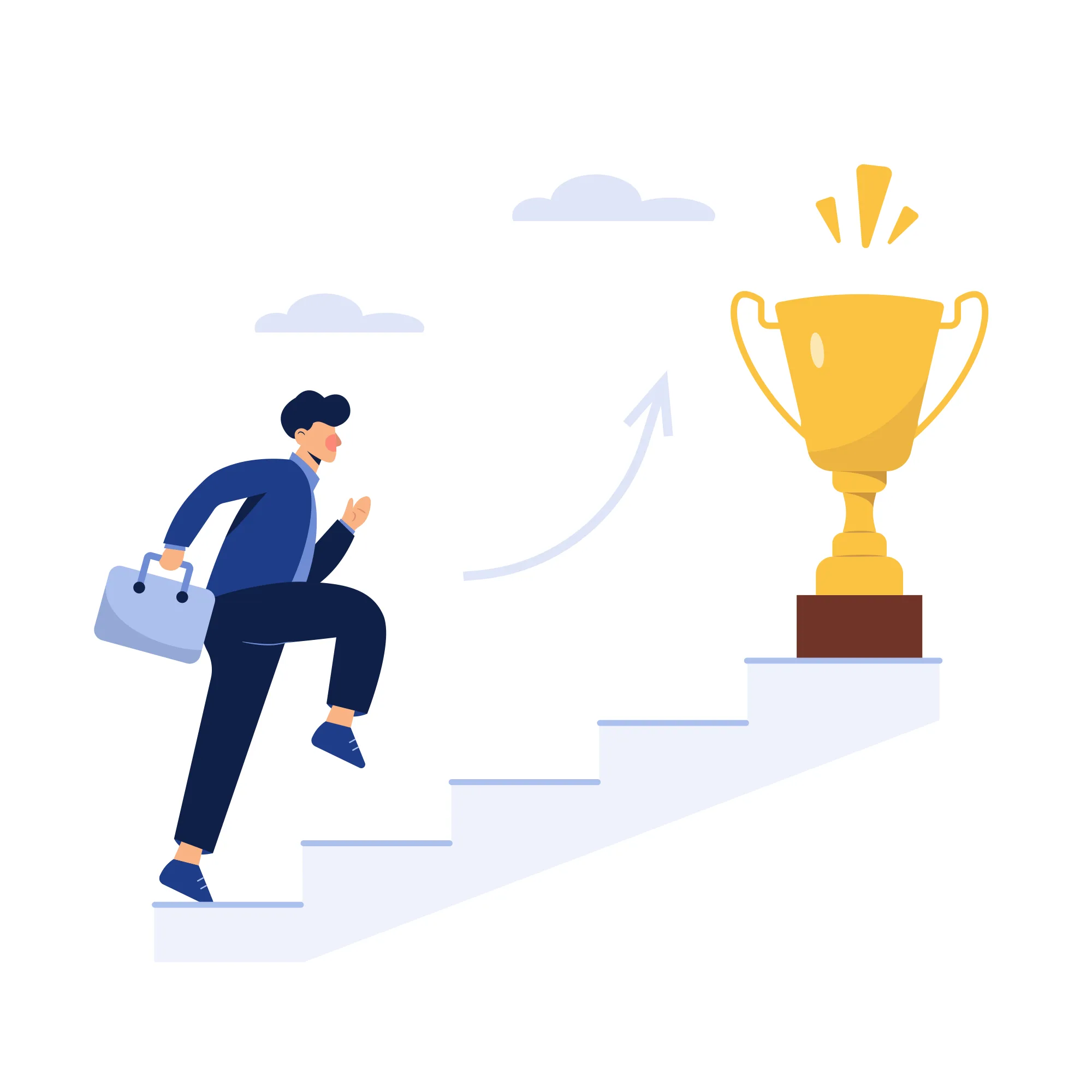 Successful business professional with trophy representing resume and career success.